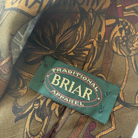 BRIAR men’s silk tie, excellent condition, beautiful fall green burgundy colors - Picture 2 of 7